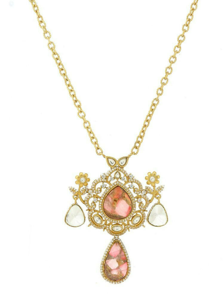Glass Kundan Gold plated Long Earrings - Ruby Raang | Grocsy