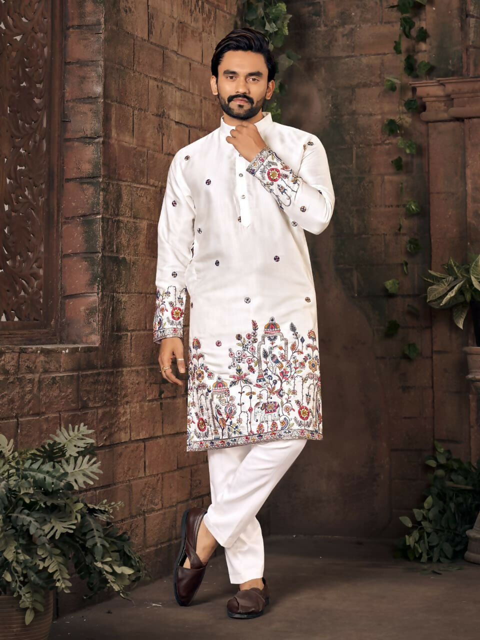 Anaita White Multi Thread Work Silk Straight Kurta | Grocsy