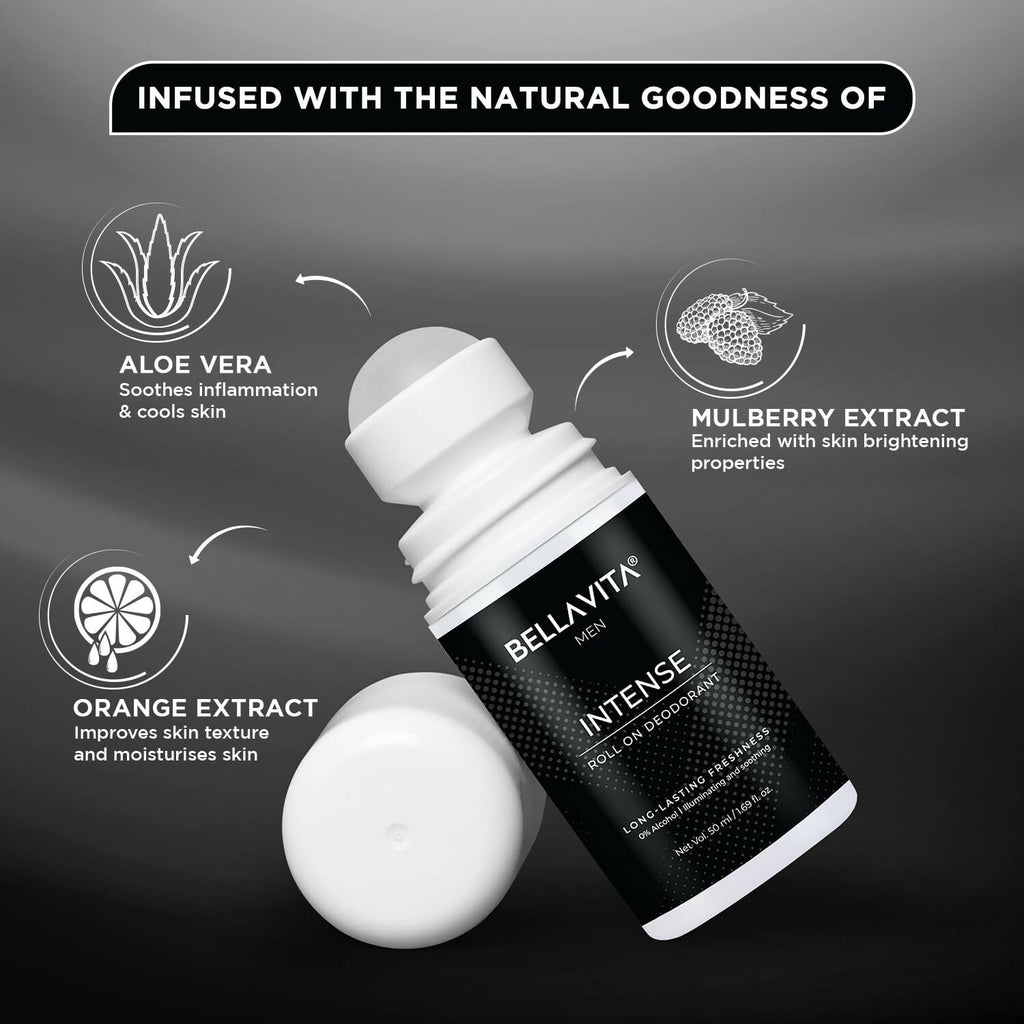 Bella Vita Intense Natural Underarm Roll On Deodorant for Men | Grocsy