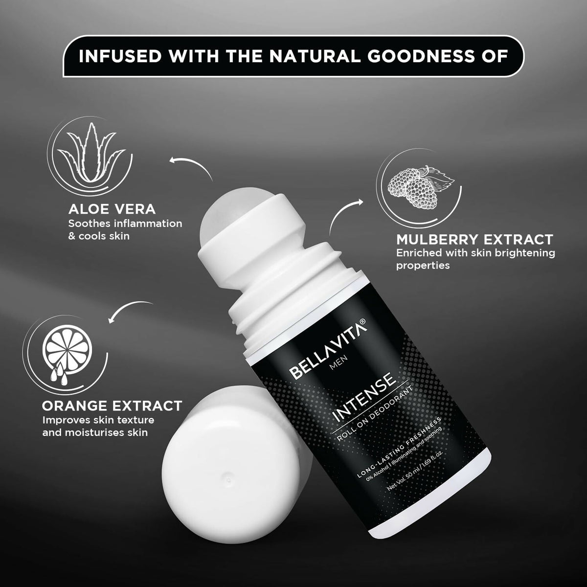 Bella Vita Intense Natural Underarm Roll On Deodorant for Men | Grocsy