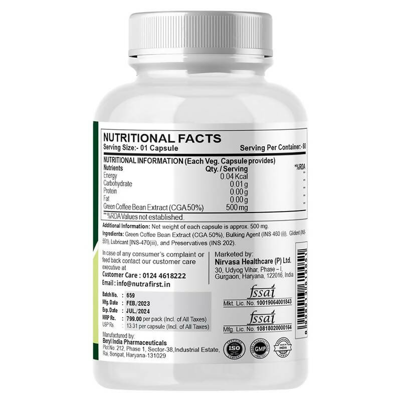 Nutrafirst Green Coffee Bean Extract Capsules | Grocsy