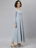 Janasya Women Grey Flared Sleeves Gotta Patti Georgette Anarkali Kurta | Grocsy