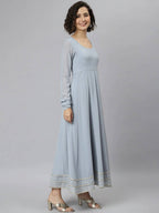 Janasya Women Grey Flared Sleeves Gotta Patti Georgette Anarkali Kurta | Grocsy