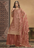 Net Rust Orange Embroidered Festive Gharara Style Suit - Emponline | Grocsy