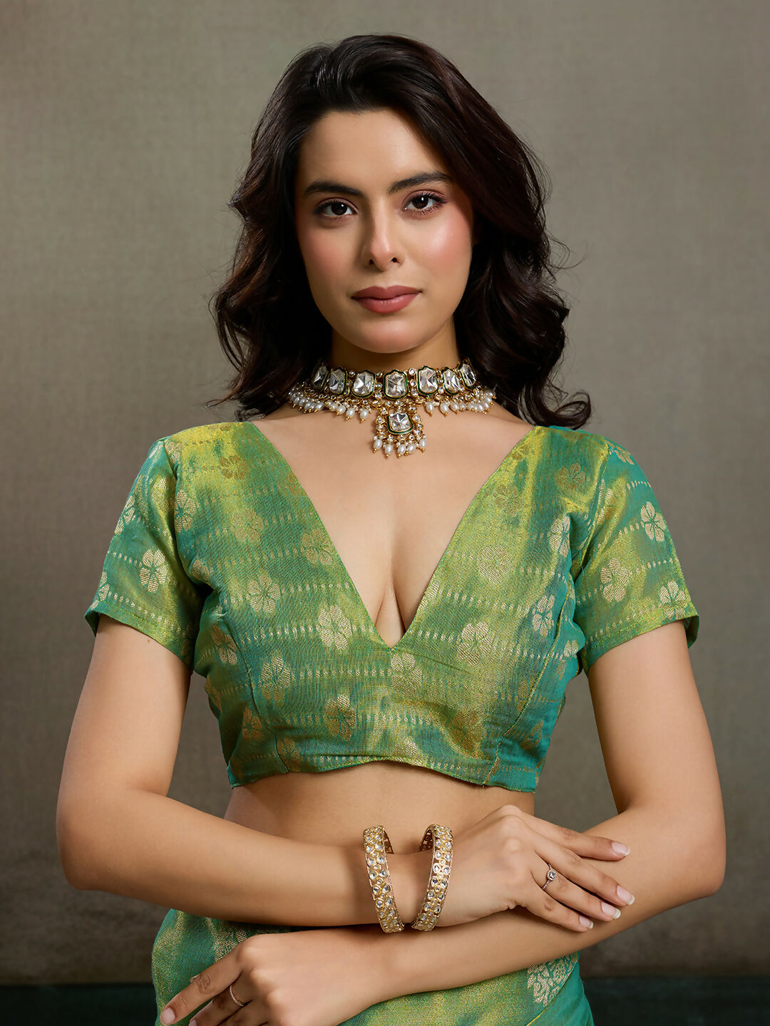 Shree Shyam Fashion Green Tissue Silk Saree | Grocsy
