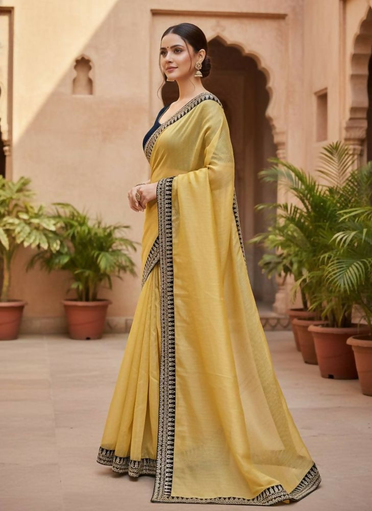 Joban Fashion Yellow Soft twill Net Party Wear Sarees | Grocsy