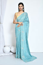 Blue Crepe Silk Sequence Embroidered with Stone work Saree - Nimaya Benzy | Grocsy