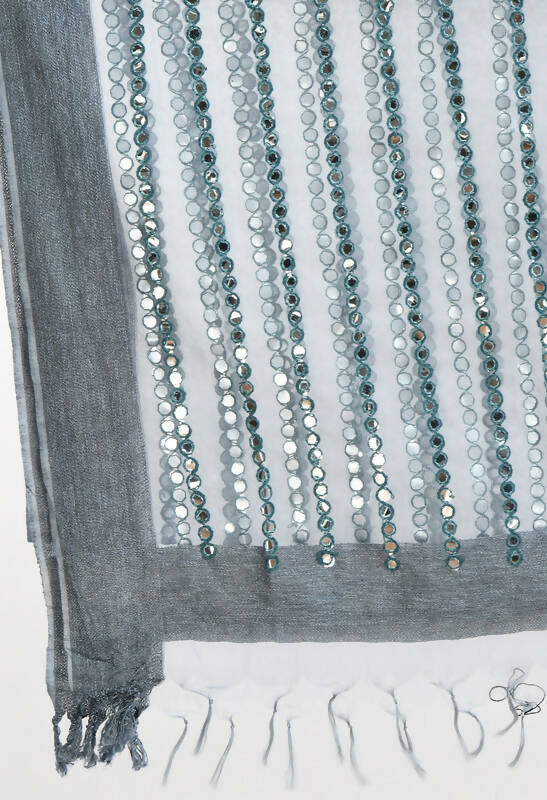 Mominos Fashion Moeza Women's Orgenza Mirror Stripe Thread Work Grey Dupatta | Grocsy