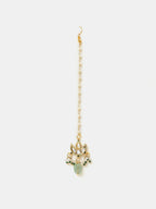 Ruby Raang Pearl Glow Necklace With Matching Earrings And Maang Tikka | Grocsy