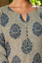 Aramya A-line Linen Cotton Floral Print Women's Kurta - Grey | Grocsy