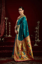 Joban Fashion Teal Paithani Silk Blend Butti Saree | Grocsy