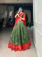 Vastranavya South Indian Style Lehenga Choli - Green | Grocsy