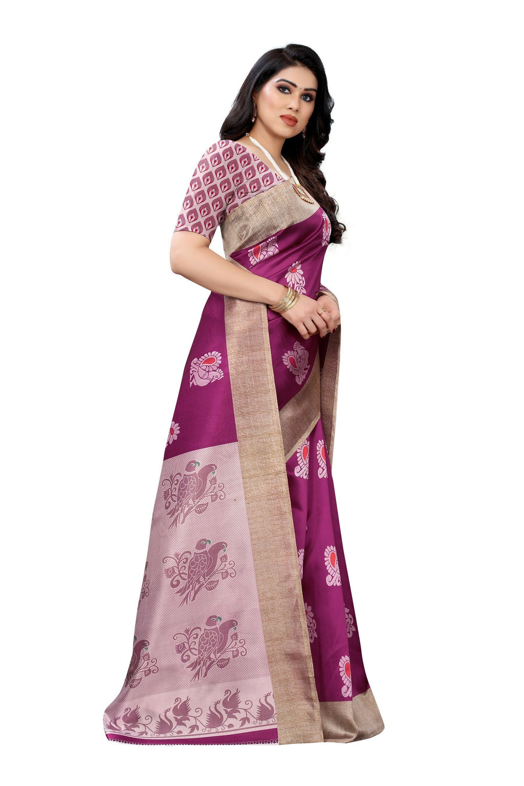 Vamika wine Printed Art Silk Saree | Grocsy