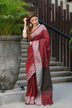 Beatitude Red Cotton Jacqaurd Border Tangail Handloom Saree | Grocsy