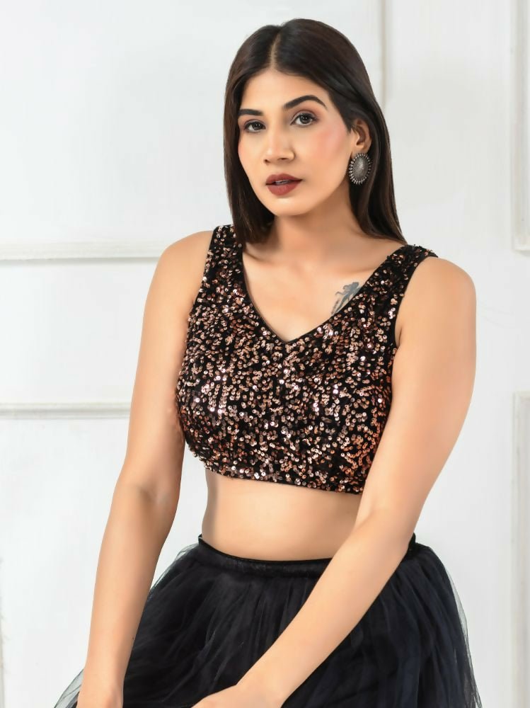 Amodini Designer Studio Women's Velvet Copper Sleeveless Blouse | Grocsy