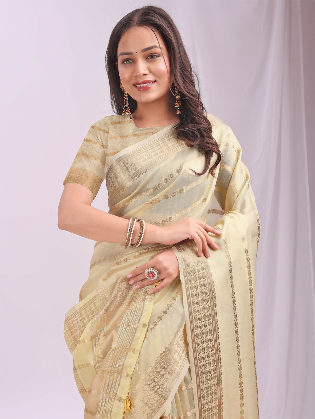 Shree Shyam Fashion Organza Gold Saree | Grocsy