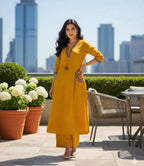 Miravan Womens Yellow Kurta And Palazzo Set | Grocsy