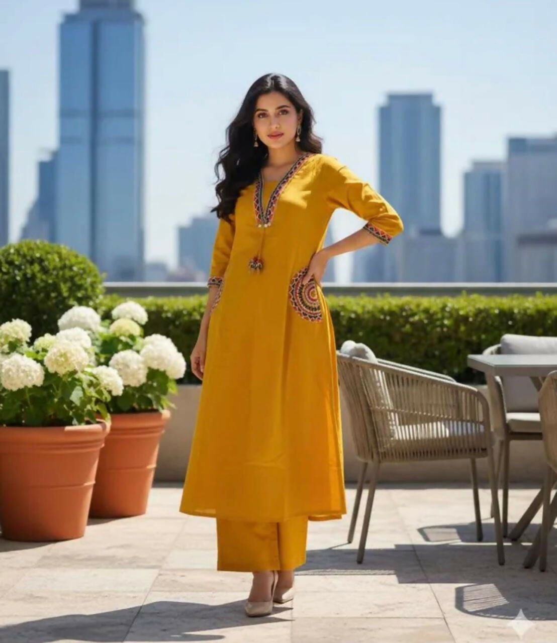 Miravan Womens Yellow Kurta And Palazzo Set | Grocsy