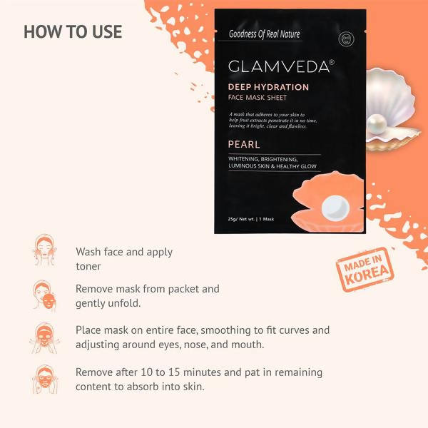 Glamveda Pearl Sheet Mask -Brightening & Lightening | Grocsy