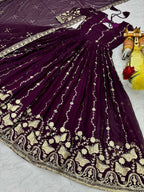 Teeya Creation Womens New Trendy Heavy Cording Sequence & Beads Embroidery Work Purple Gown Set | Grocsy