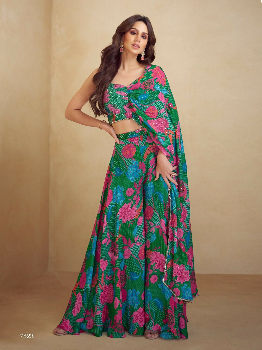 Anaita Dark Green Real Chinon Stitched Suit with Printed & Embroidery hand work | Grocsy