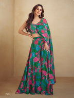 Anaita Dark Green Real Chinon Stitched Suit with Printed & Embroidery hand work | Grocsy