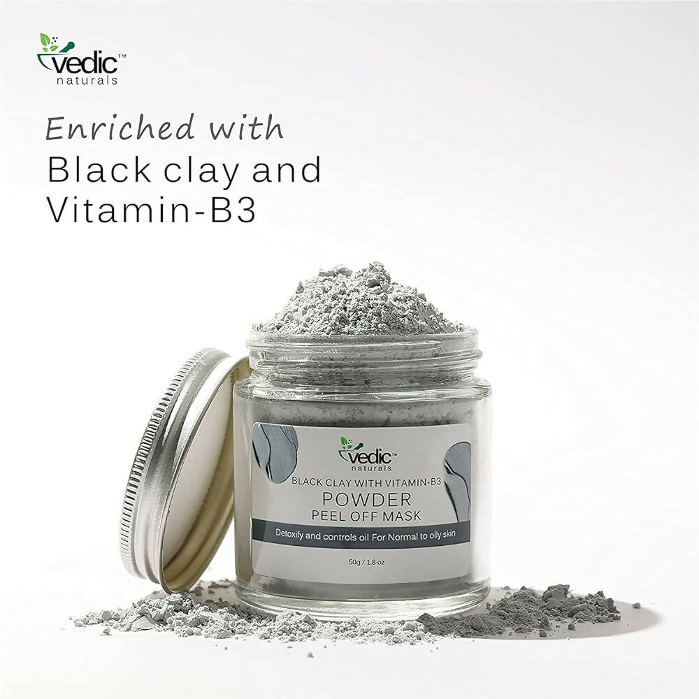 Vedic Naturals Black Clay With Vitamin-B3 Powder Peel Off Mask | Grocsy