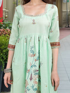 Joban Fashion Green Position Digital Print With Position Foil Kurta Set | Grocsy