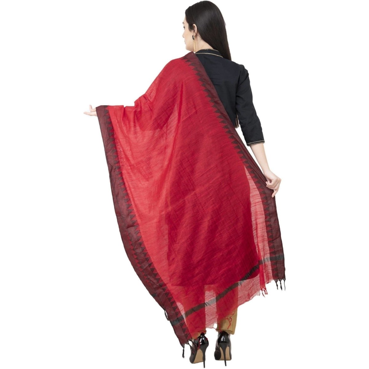 A R Silk Black Temple border Regular Dupatta Dark Red Color Dupatta or Chunni | Grocsy