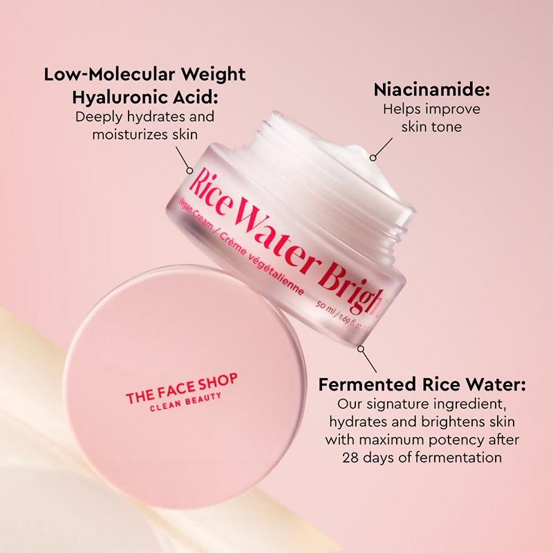 The Face Shop Rice Water Cream with Niacinamide & HA, Brightens Skin | Grocsy