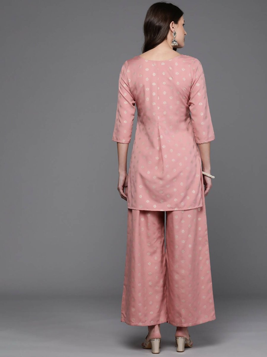Ahalyaa Women Floral Yoke Design Tunic with Palazzos - Pink Color | Grocsy