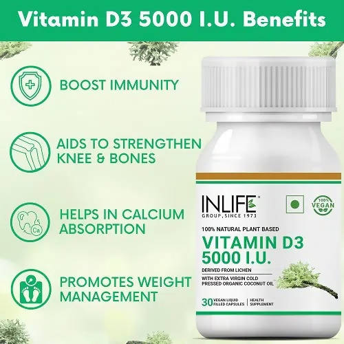 Inlife Vitamin D3 5000 IU Capsules Without Gelatin | Grocsy