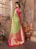 Anaita Light Green Tissue Silk With Zari Weaving Saree With Blouse | Grocsy