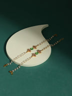 Gold-Polished Green White Kundan Beads Anklet Set Of 2 - Ruby Raang | Grocsy