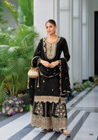 Anaita Black Premium Embroidered Chinon Readymade Salwar Suit (Free Size) | Grocsy
