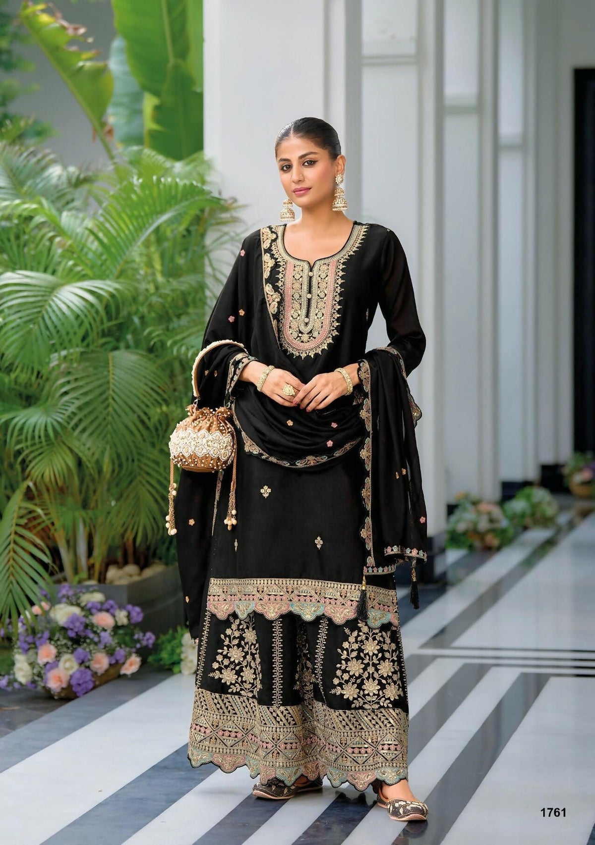 Anaita Black Premium Embroidered Chinon Readymade Salwar Suit (Free Size) | Grocsy