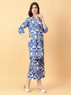 Joban Fashion Blue Cotton Printed & Hand Work Co-ord Set | Grocsy