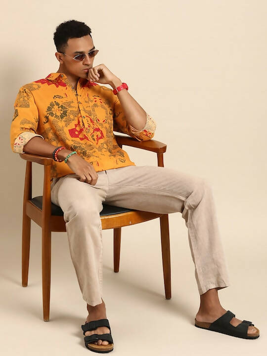 Mustard Men Pure Cotton Relaxed Opaque Printed Casual Resort Shirt - Mahotsav | Grocsy