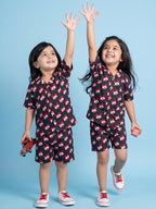 Breathables Woven Cotton Half Sleeves Mickey Mouse Shirt & Shorts Black | Grocsy