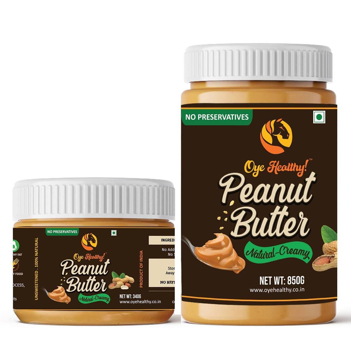 Oye Healthy! Peanut Butter Natural Creamy - Combo Pack of 2 ( 850gm + 340gm ) | Grocsy