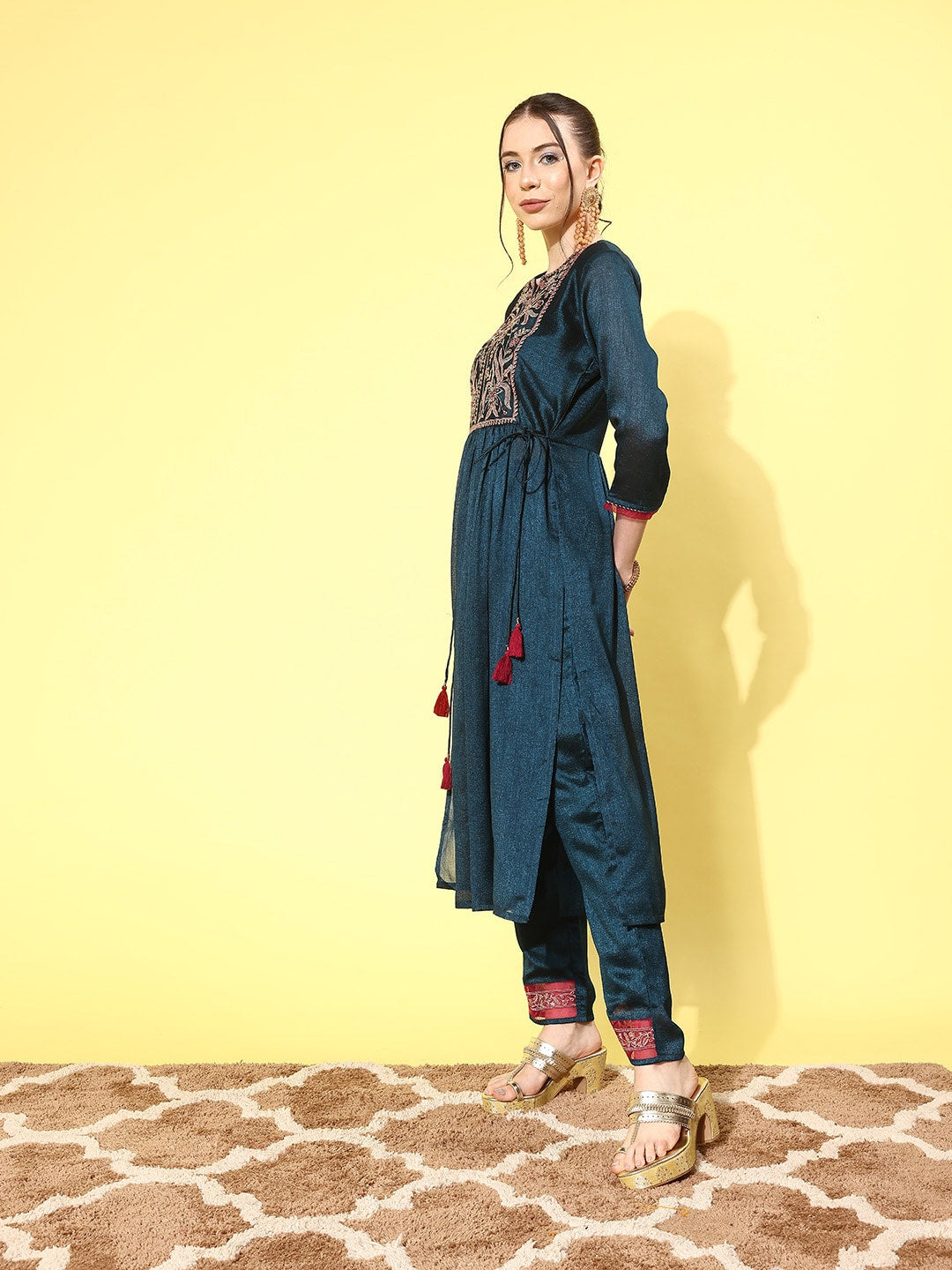 Sangria Women Floral Embroidered Regular Kurta with Trousers & With Dupatta | Grocsy