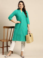 Sangria Checked Mandarin Collar Pure Cotton Kurta | Grocsy