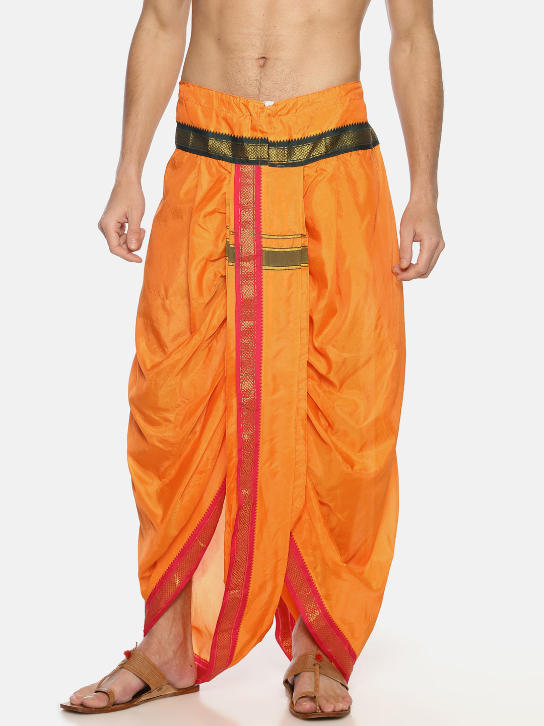 Sethukrishna Men Orange Solid Readymade Dhoti Pant | Grocsy