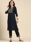 Sangria Women Ethnic Motifs Yoke Design Regular Pure Cotton Kurta with Trousers | Grocsy