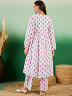 Sangria Floral Printed Pure Cotton Anarkali Kurta With Trouser | Grocsy