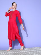 Sangria Floral Embroidered Regular Sequinned Kurta with Trousers & With Dupatta | Grocsy