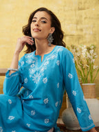 ADA Floral Lucknowi Chikankari Straight Kurta | Grocsy