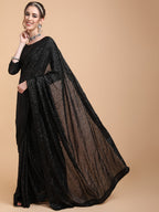 Sangria Women Black Embellished Sequinned Heavy Work Saree | Grocsy
