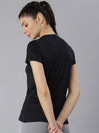 MKH Women Black Typography Printed Round Neck Dri-FIT T-shirt | Grocsy