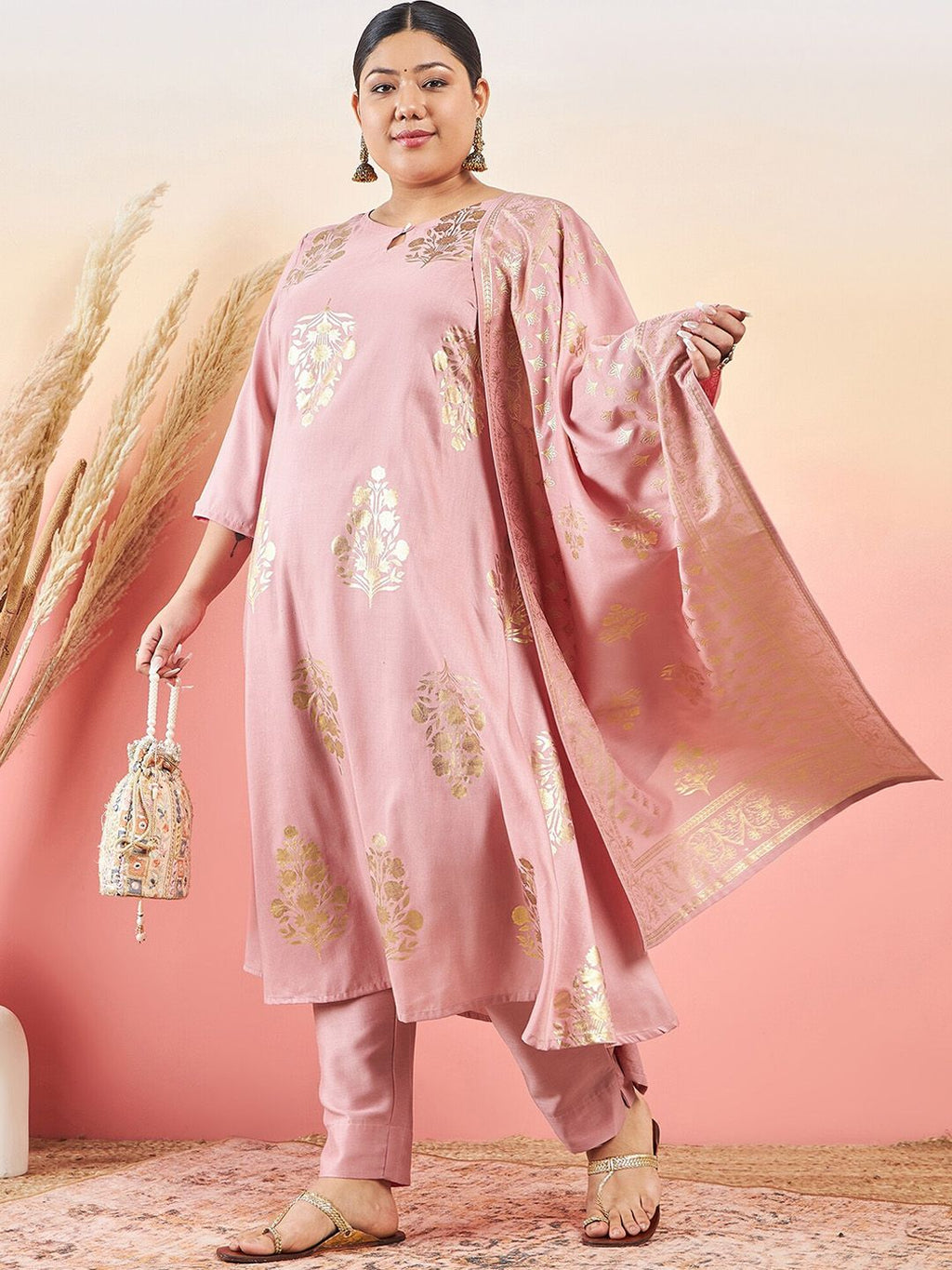 Sztori Floral Printed Keyhole Neck Straight Kurta With Trouser & Dupatta | Grocsy